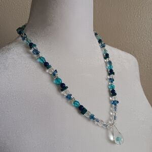 Blue Raindrop Enchanted Mushroom Necklace Whimsy Forest Fairycore Jewerly